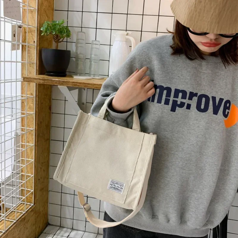 Small Corduroy Shoulder Bag for Women 2024 Ladies Totes Bag Girls Handbags with Pocket Shopper Vintage Simple Book Crossbody Bag