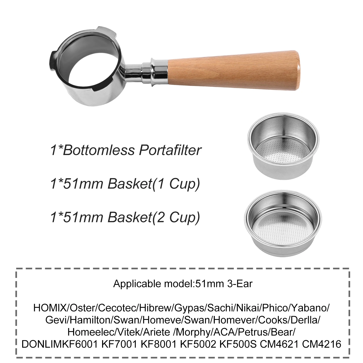 Kaffee-Siebträger ohne Boden, 51 mm, für Homix H11 Oster Cecotec Hibrew 1 2Cup, Ersatzfilterkorb, Espresso-Maschinen-Zubehör