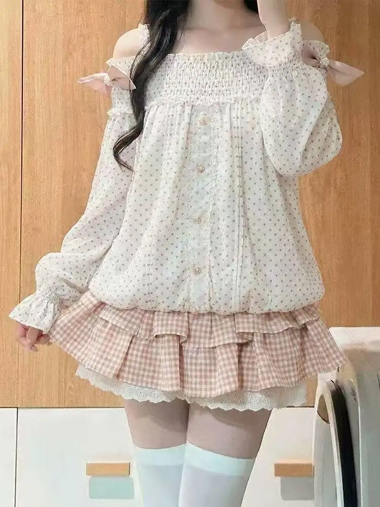 

Костюмы в стиле Kawaii Preppy для женщин: японские топы с рюшами в стиле Sweet Lolita и юбки с высокой талией, комплекты из 2 предметов, винтажные наряды Y2K