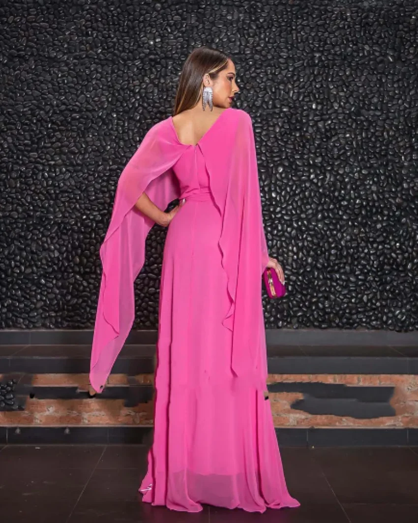 Elegante vestido de noche de lujo para mujer, ocasión Formal, vestido de Madre de la novia para boda, chal de gasa rosa, vestido de fiesta de graduación