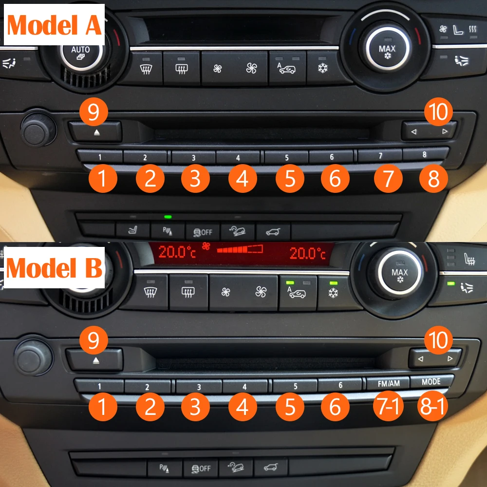 8PCS/10PCS Car Air Conditioner Multimedia CD Player Switch Control Button Set For BMW X5 X6 E70 E71 E72 2007-2013 65129228176