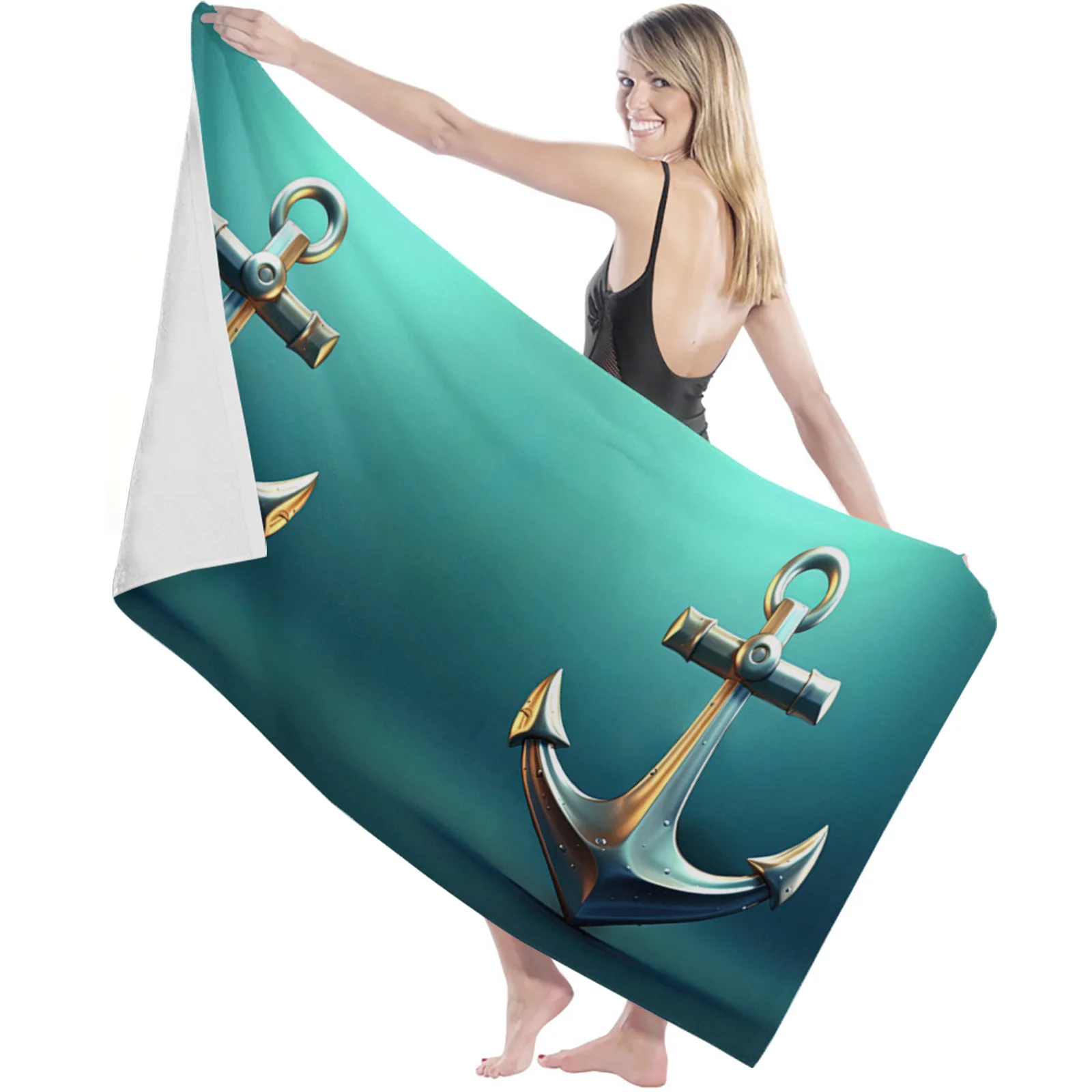 Anchor Gradual Gloss Quick Dry Microfiber Bath Towel Beach Blanket For Adults Kids Outdoor Picnic Blanket