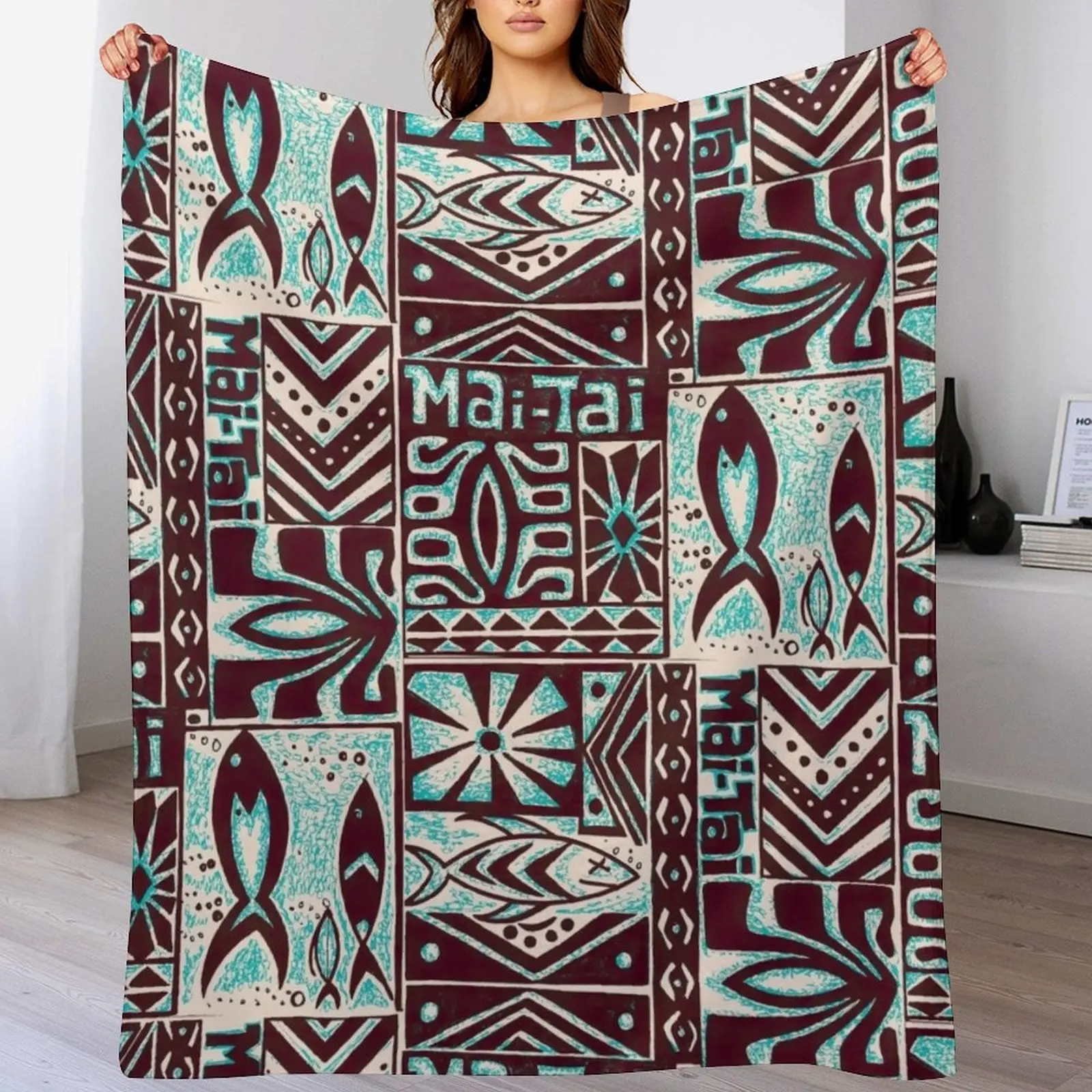 

MAI TAI SURFING - COCOA AND JAGGED ICE BLUE Throw Blanket for winter wednesday valentine gift ideas Multi-Purpose Blankets