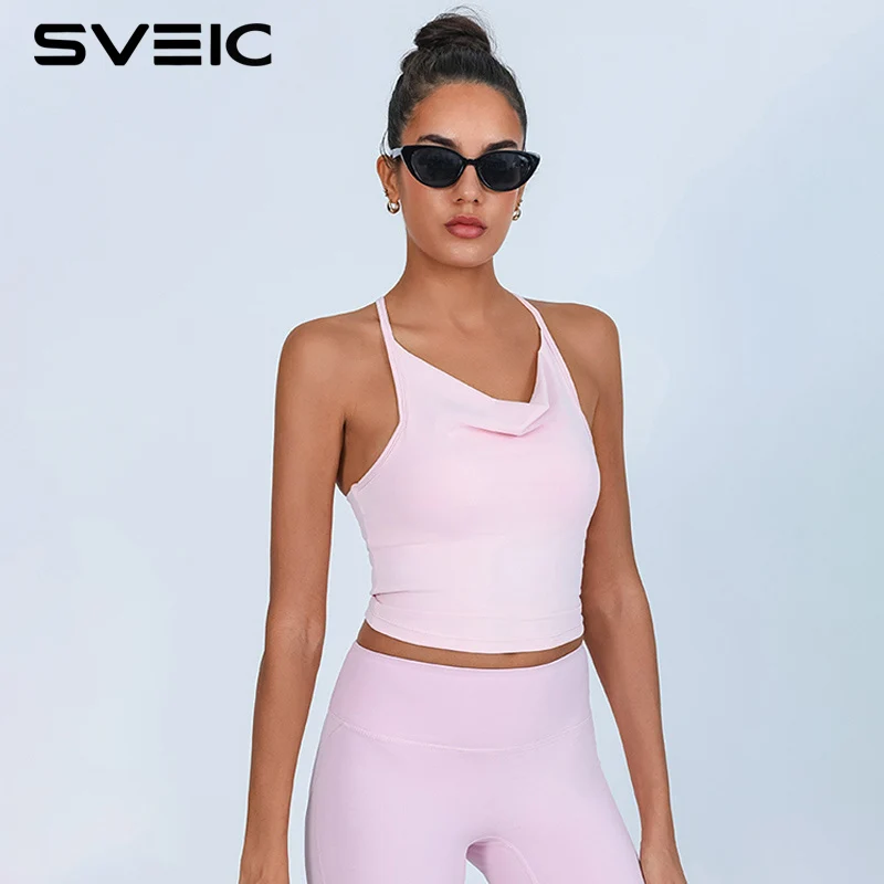 

SVEIC Sports Gym Tops Underwear Fitness Bras Sports Breathable Workout Training Running Sling Vest Yoga Clothing With Chest Pad