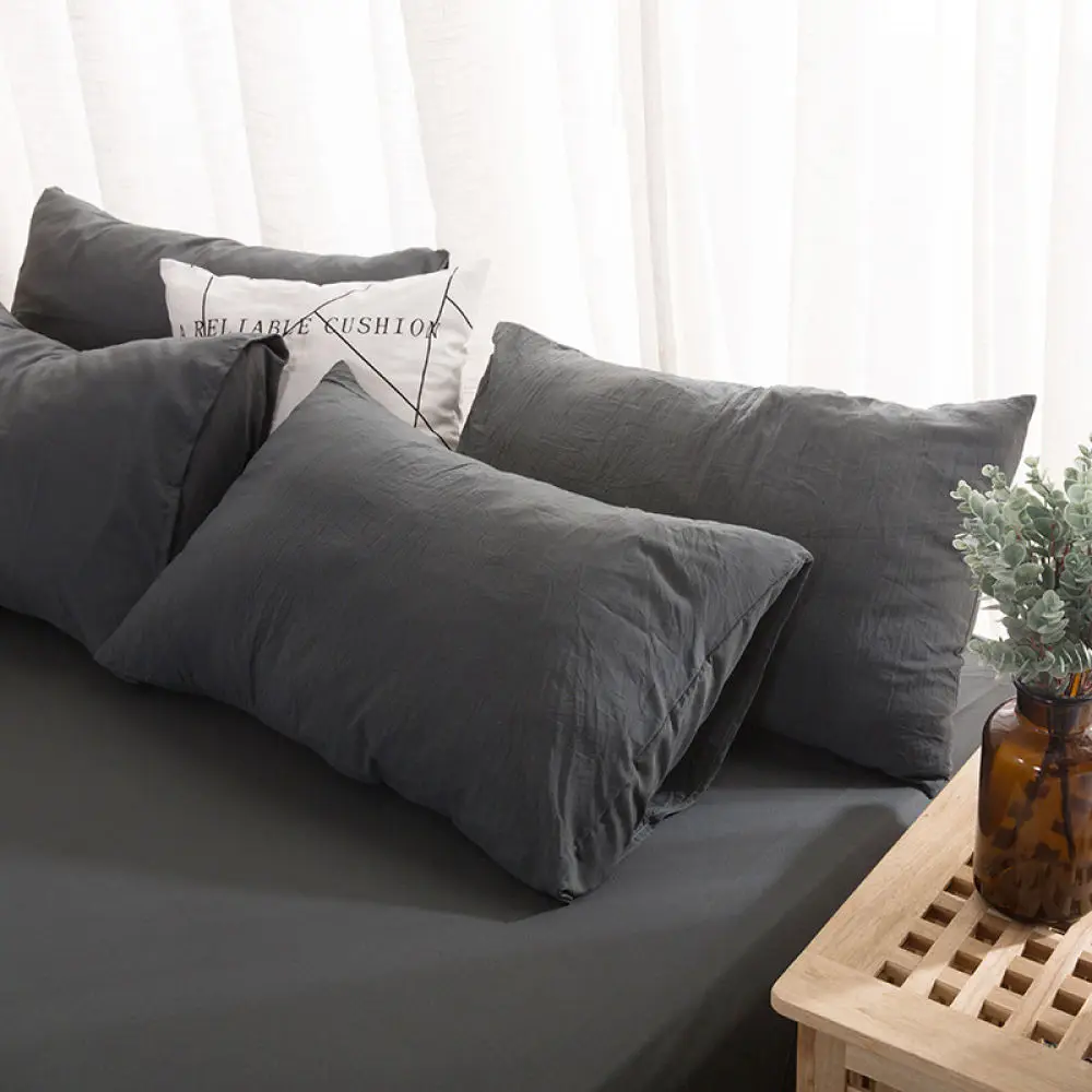 Soft Brushed Fabric Pillowcase Modern Solid Color Bedding Pillow Sham Japanese Washed Cotton Style Comfortable Bedroom Item