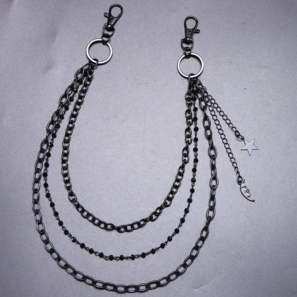 سلسلة شعبية للسراويل - قلادة نجمة وقمر عصرية متعددة الطبقات متعددة الطبقات للسراويل، سلسلة راقية للجينز #5