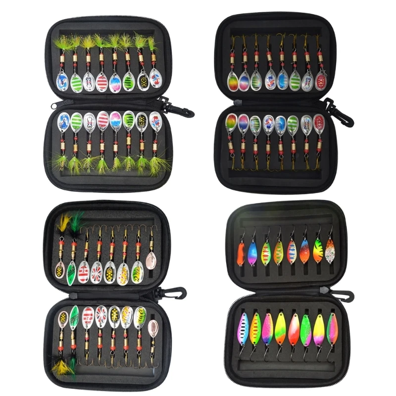 

16Pcs Spinner Baits Set Trout Fishing Lures with Hook Sequins Baits with Box