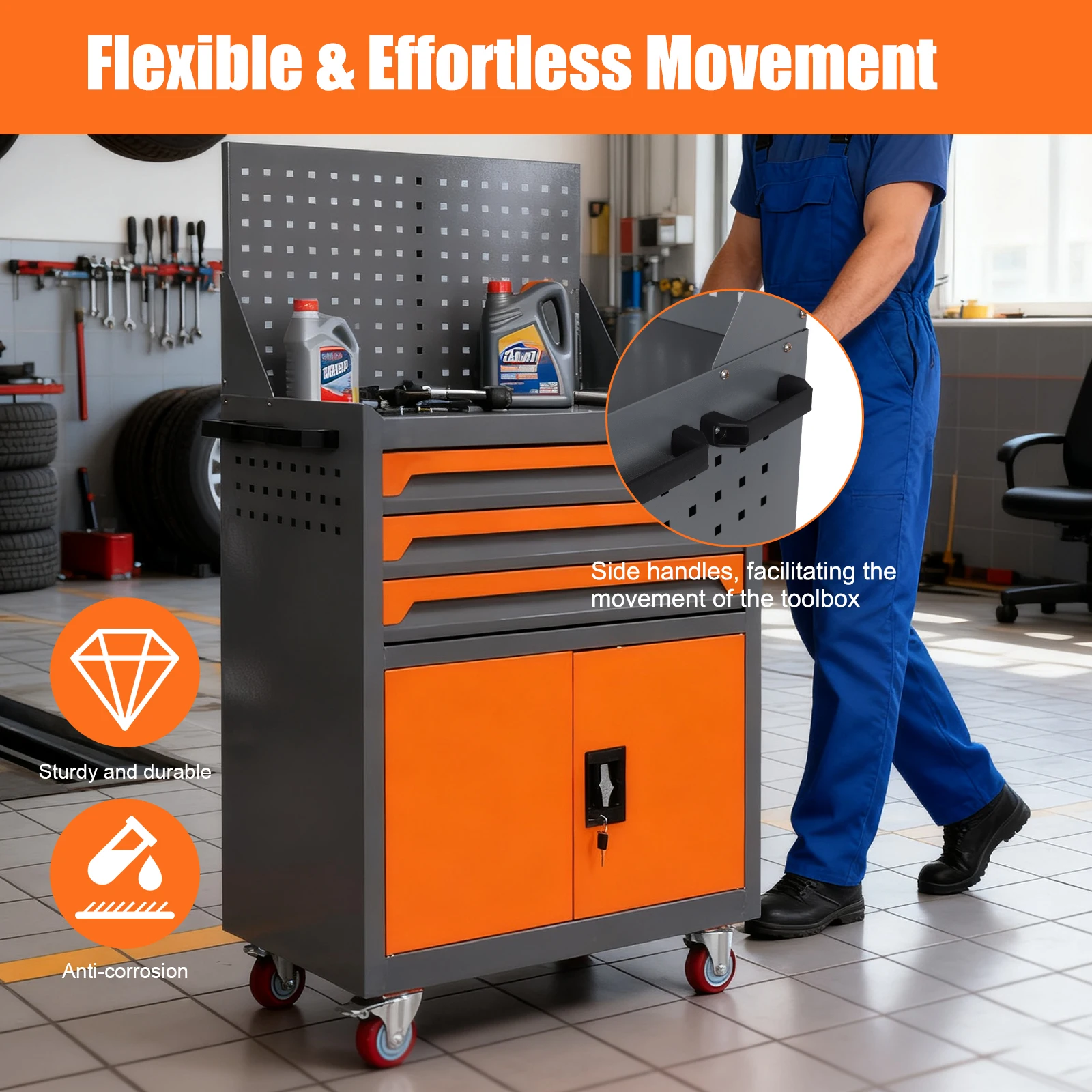 

Tool Box Organizer with Drawers Auto Repair Tool Cart Mobile Tool Cart for Workshop Warehouse Garage