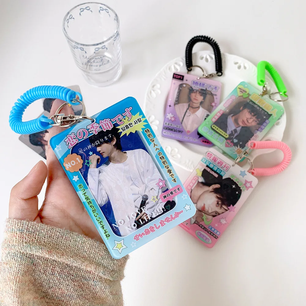 Acrylic Korea Idol Photo Card Holder Anti-lost Keychain 3 Inch INS Heart Hollow Photocard Protective Case  Bus Cards Sleeves