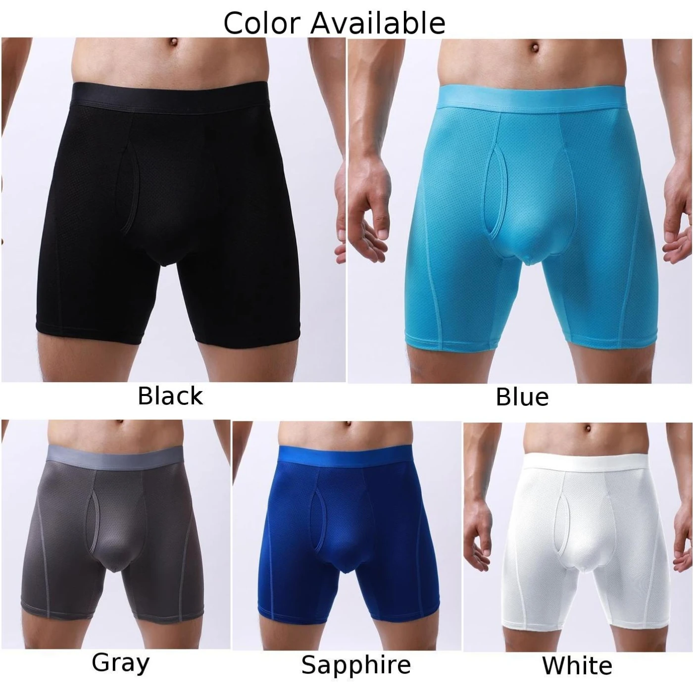 Men Long Legs Breathable Pouch Shorts Trunks Boxer Briefs Underwear Underpants