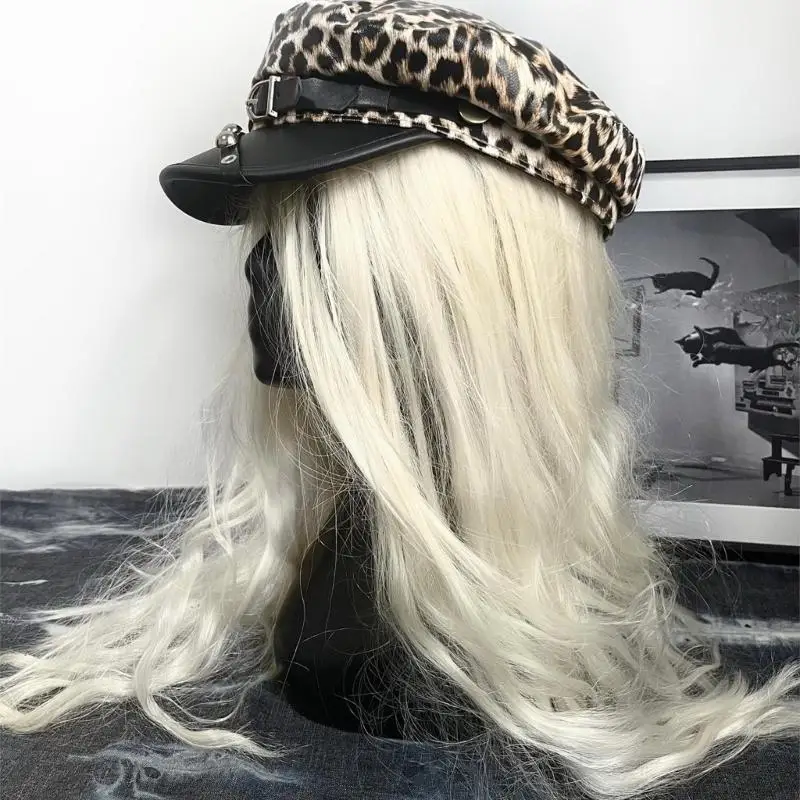 

M6CD Leopards Print Painter's Hat Durability Leather Buckles Hat Stylish Festival Hat