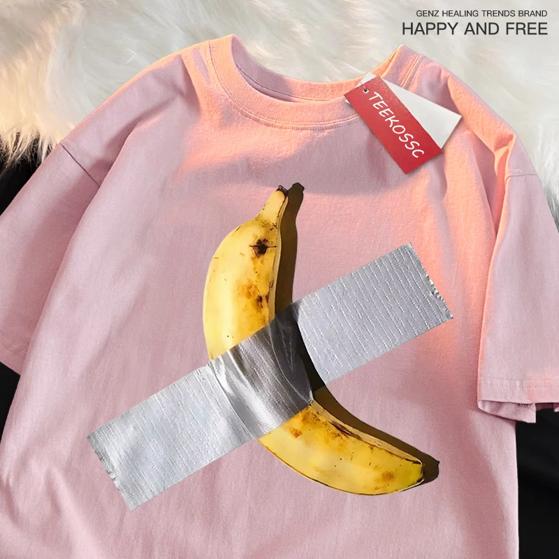 Tape Sealing Banana Fun Men Women T Shirt Cotton Shirt Street Casual Loose Tees Summer Breathable High Quality Soft Short Sleeve