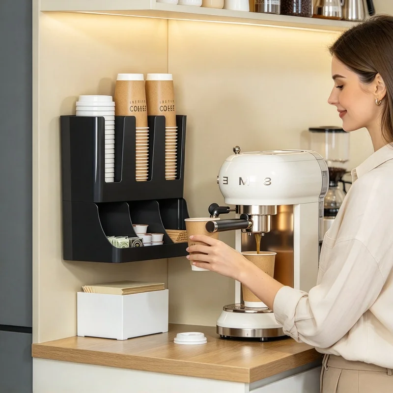 Multi-Purpose Double Layer Plastic Storage Holder, Cup & Condiment Organizer for Coffee Tea, Seasonings and Office Supplies