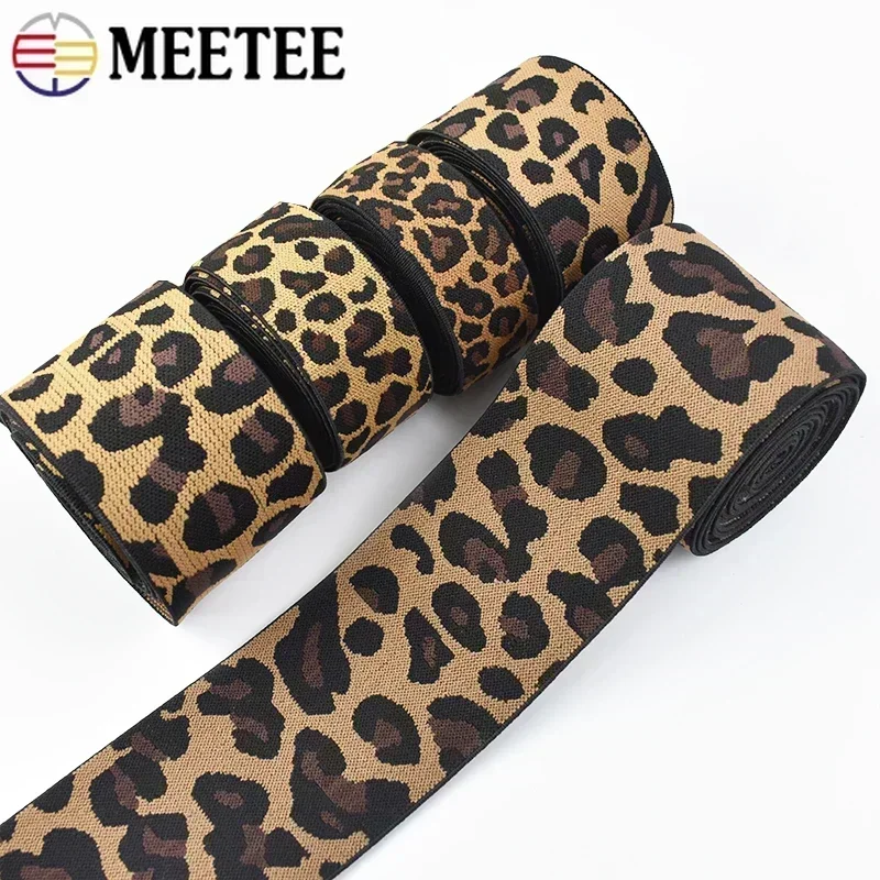 5/10M Meetee 15-50mm Leopard Jacquard Elastic Band Sport Clothing Yoga Pants Streach Ribbon Belt DIY Sewing Accessories