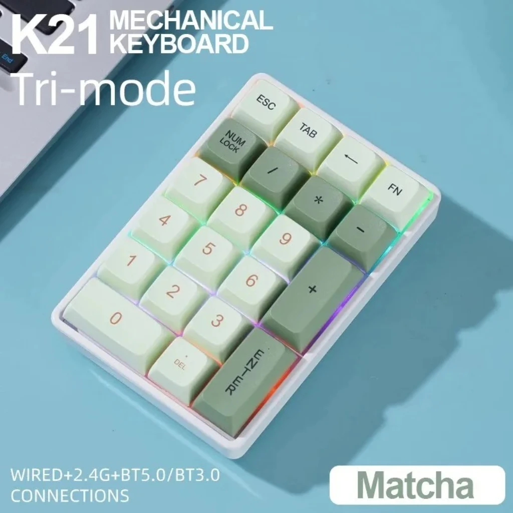 

K21 21-клавишная беспроводная механическая цифровая клавиатура, трехрежимная BT/2,4G/USB-C, компактная RGB с возможностью горячей замены для ПК/ноутбука