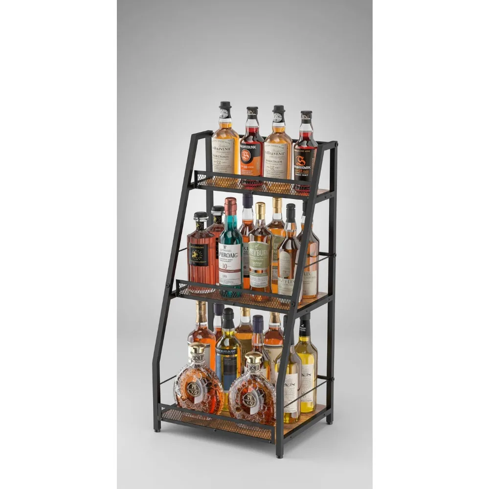 

3-Tier Trapezoid Liquor Stand for Home Bar, Stepped Wine Rack Freestanding Floor for Whiskey Wine Display