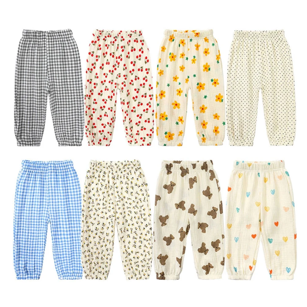 Calça de linho monocromática infantil, estampado em desenhos animados, Urso, Respirável, Roupa para adolescentes, Roupas coreanas, Crianças, Meninos, Calças meninas, Verão, 2022