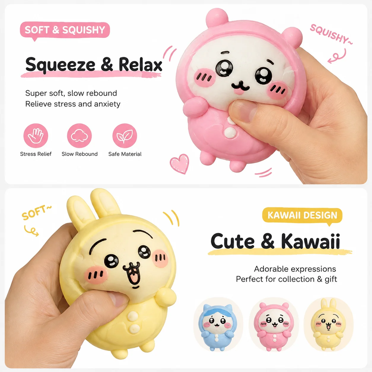 Chiikawa Pajamas Series Squishy Toy Cute Cartoon Slow Rising Squeeze Fidget Toy Stress Relief Decompression Toy Pendant Ornament