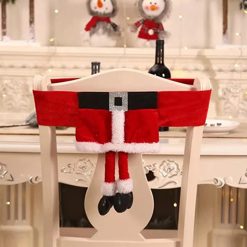 New Christmas Chair Back Cover Christmas Chair Slipcovers Hat Elf Santa Dining Chair Protector For Dining Room Hot Sale