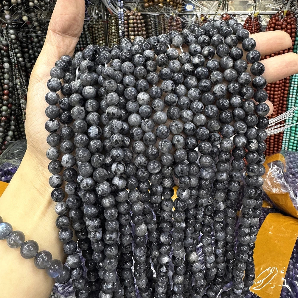 Perles Rondes Naturelles en Larvikite Noire, Labrumen, 4/6/8/10/12/14mm, pour Fabrication de Bijoux, Bracelet, DIY