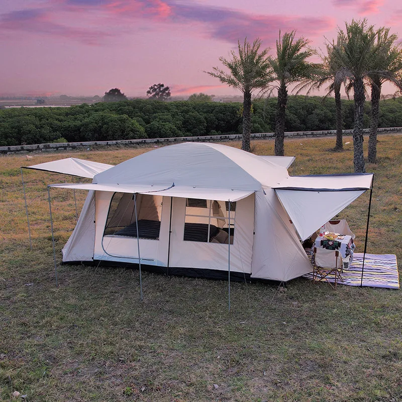 Tent Outdoor double-layer thickened oversized two-bedroom one-living room rain-proof and sun-proof portable folding camping tent