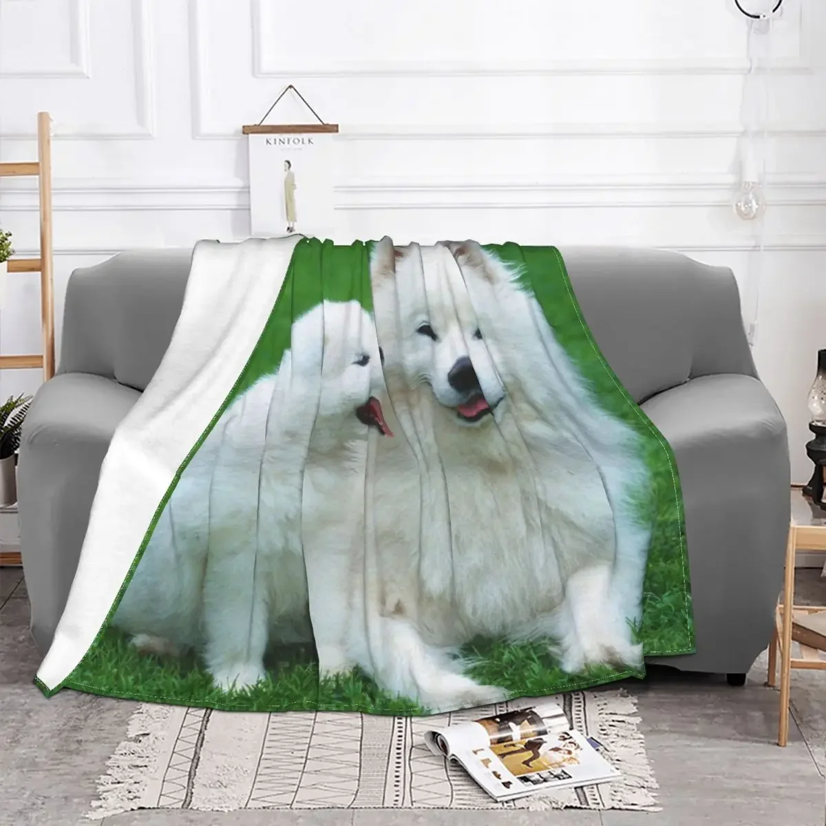 

Samoyed Dog Plaid Baby Blanket Sofa Cover Fleece Winter Cute Pet Soft Multifunction Throw Blanket for Bed Couch Plush Thin Quilt