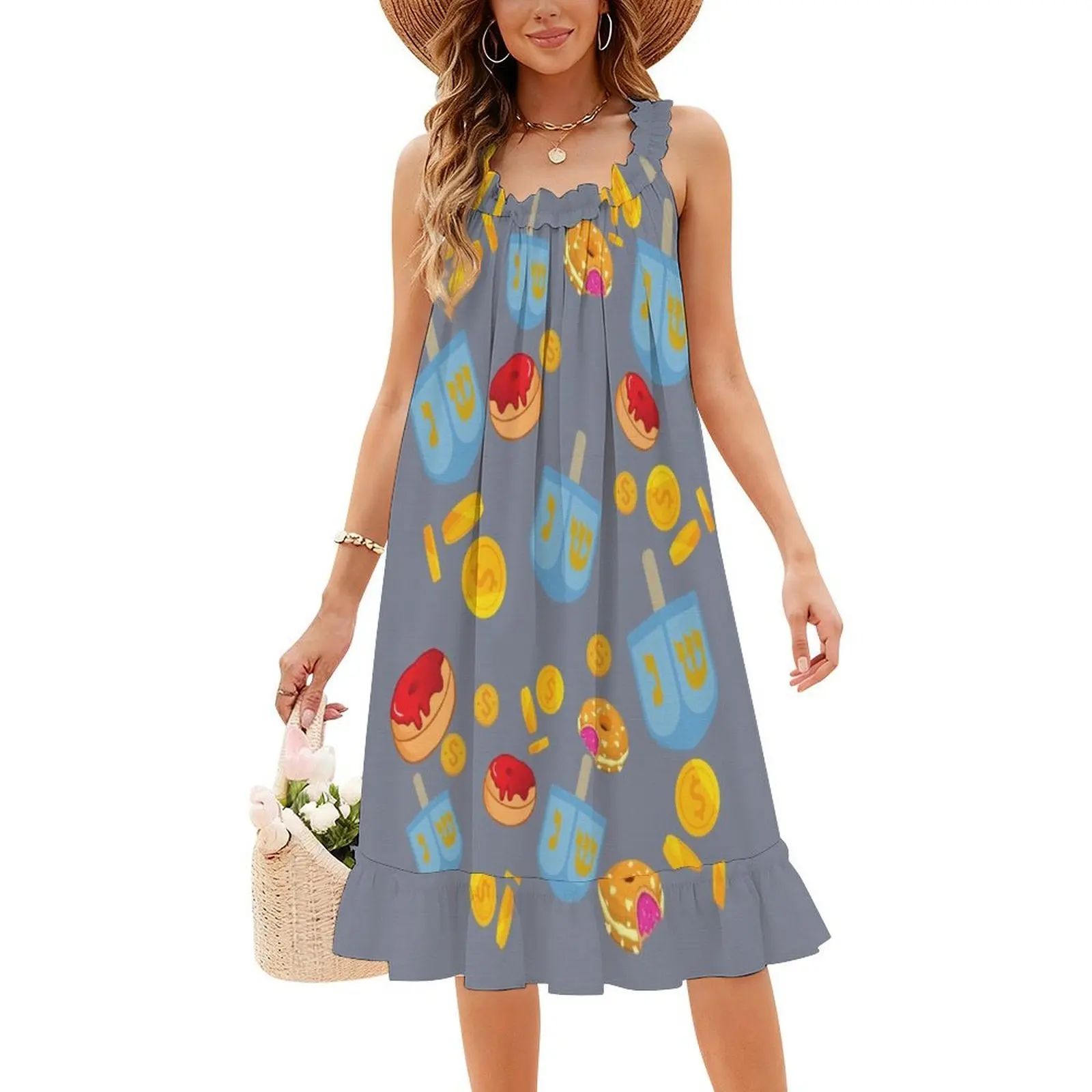 Hanukkah/Chancukah Dreidel Design robe de vacances Sexy pour les femmes plage fête anniversaire Mini robe Hanukkah Chanukah beignets