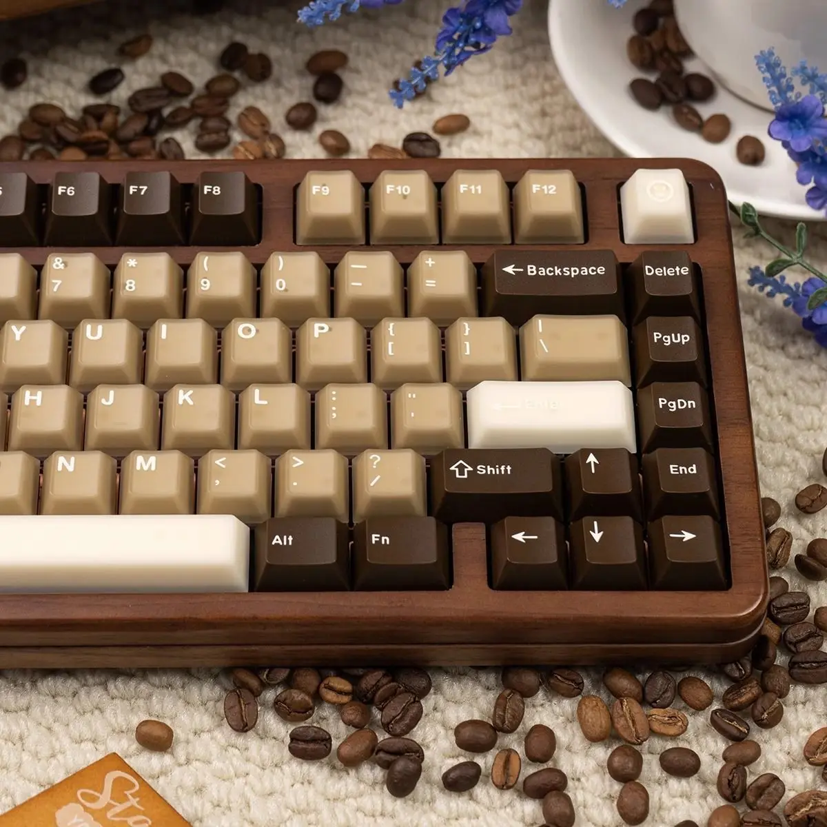 Latte Color Keycaps PBT Half-Transparent Dark Brown Cream Mix Cherry Profile Full Set for Mechanical Keyboard
