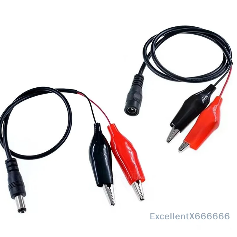 2Pcs Alligator Clip to DC Plug Adapter 55x21mm Male Female Crocodile Test Leads for Electronic Circuit Repair