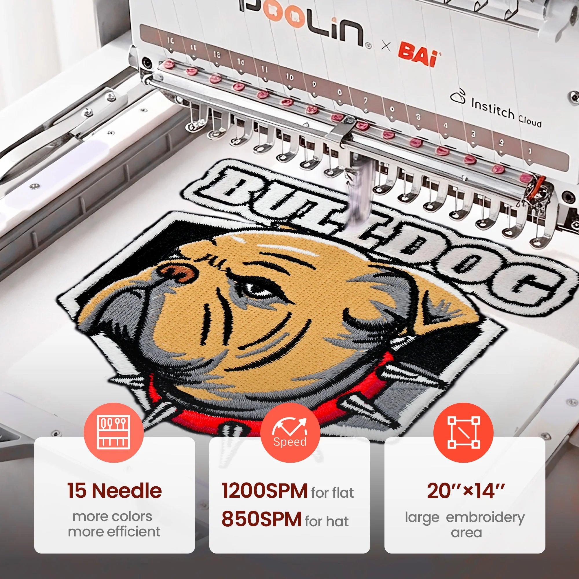 PooLin EOX Multi Needles Embroidery Machine 350*500mm 1200SPM Touch Screen USB & WiFi for Beginner For BAI