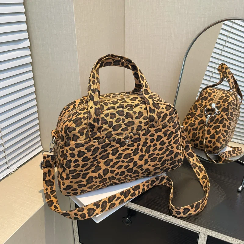 2024 New Women\'s Bag Leopard Print Canvas Bag Large Capacity Multi-pocket Fashion Popular Women\'s Shoulder Messenger Bag