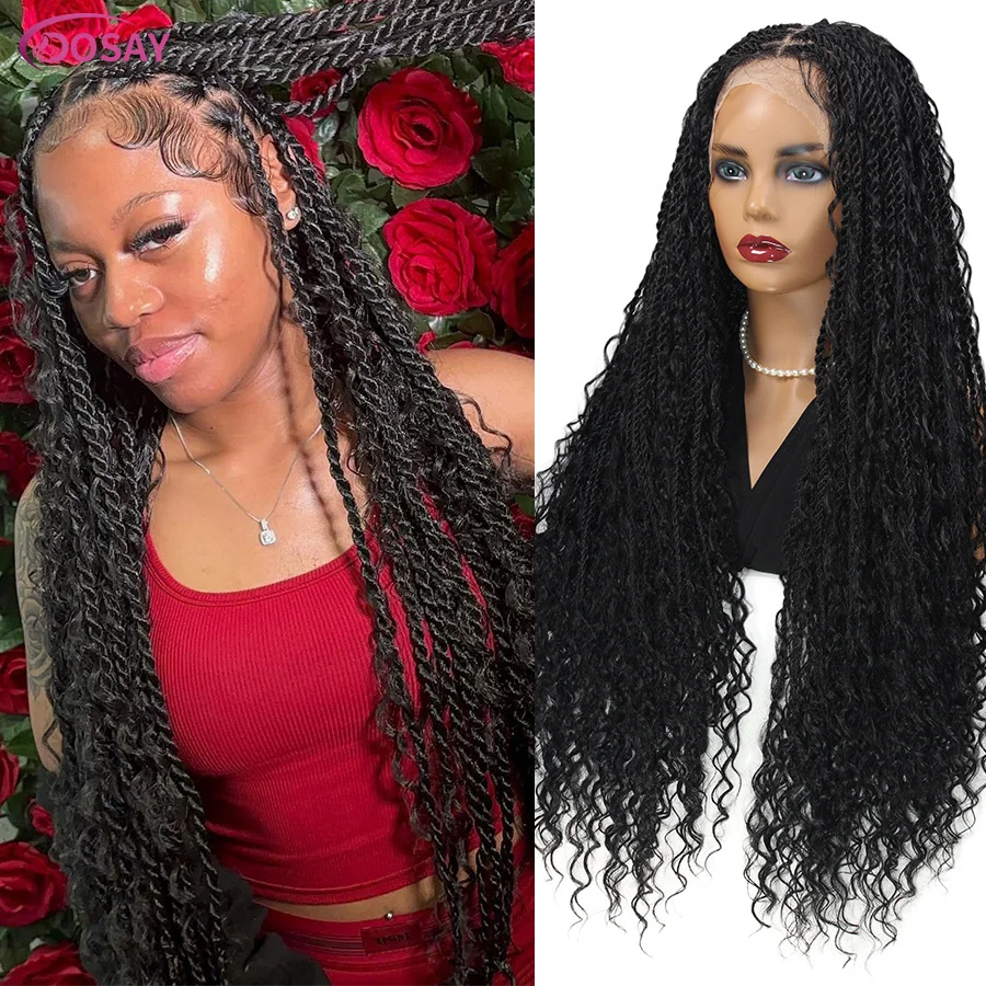 

Synthetic Full Lace Senegalese Twist Bohemian Box Braided Wigs With Curls For Women Goddess Braided Wig Boho Cornrows Braids Wig