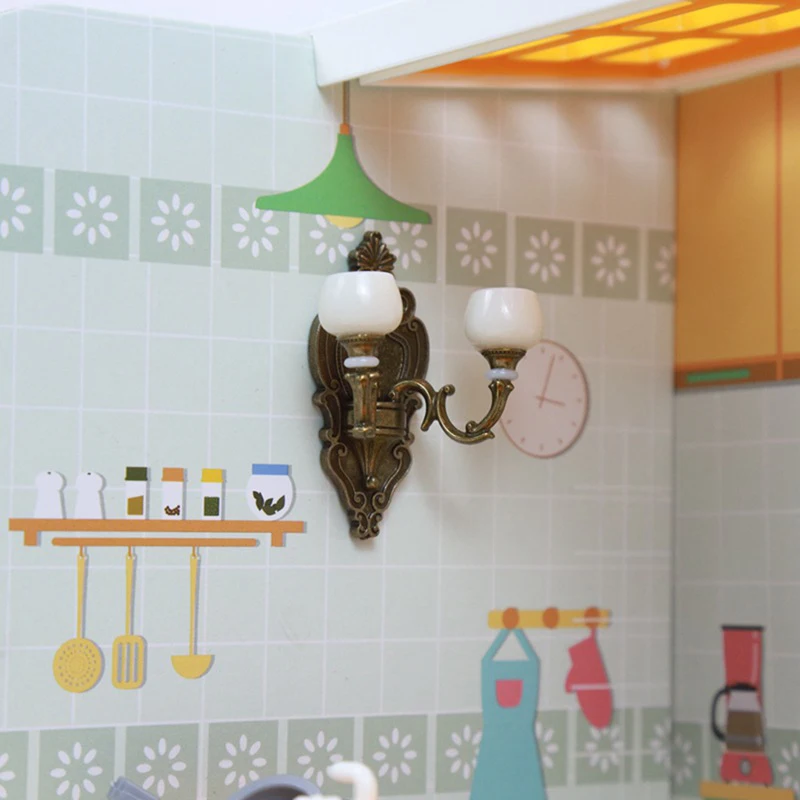 

1/12 Dollhouse Miniature Chandelier Alloy Wall Lamp Model DIY Playing House Scene Decor Accessories Kids Pretend Play Toys