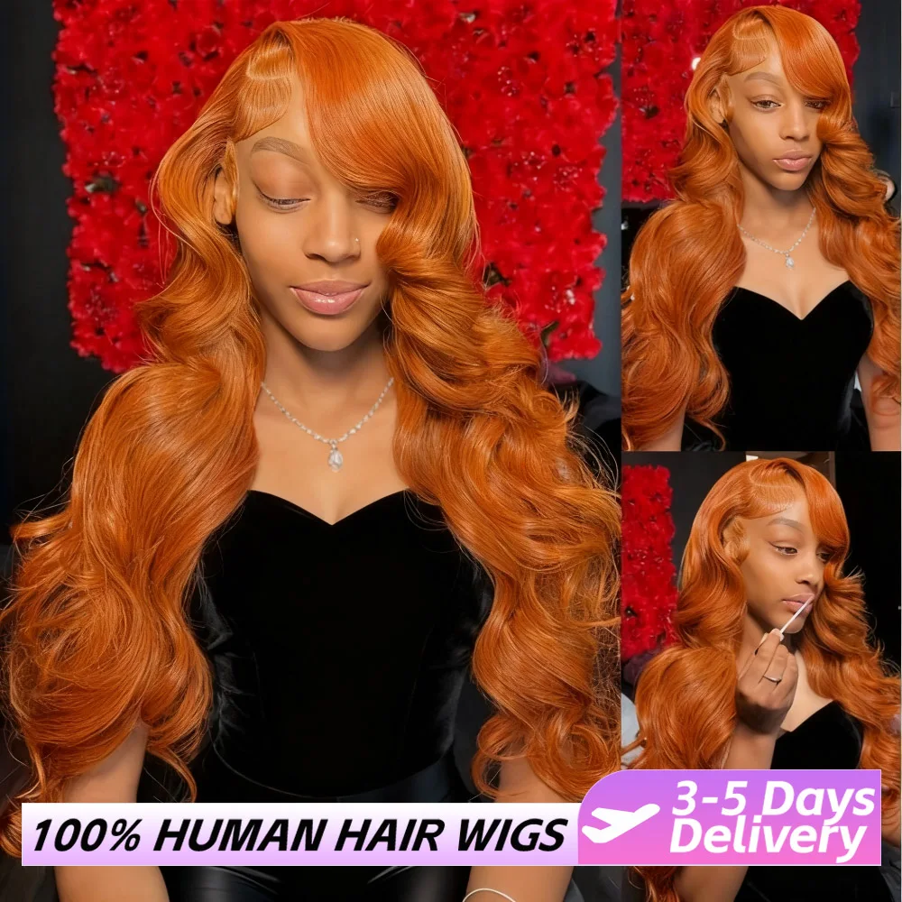 

Hd Парик Фронта Шнурка 13x6 Человеческие Волосы Рыжие Объемные Волны Парики Человеческих Волос Оранжевого Цвета Предварительно ПluckeБразильский Парик Фронта Шнурка Для Женщин