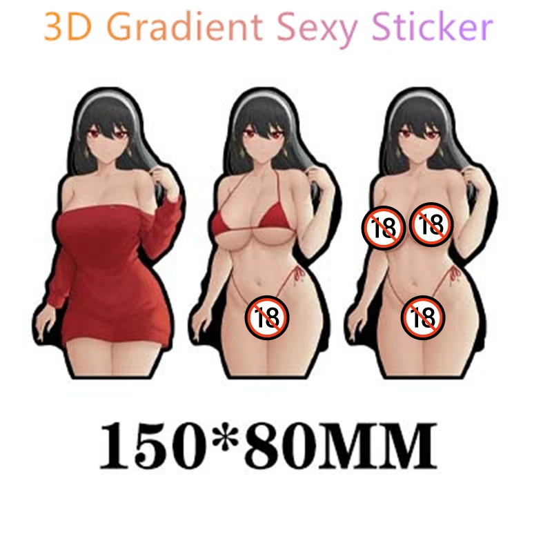 New 3D Gradient Sticker Sexy Vulgar 18+ Gentleman Trend Anime Cartoon Character High Quality Waterproof Car Sticker