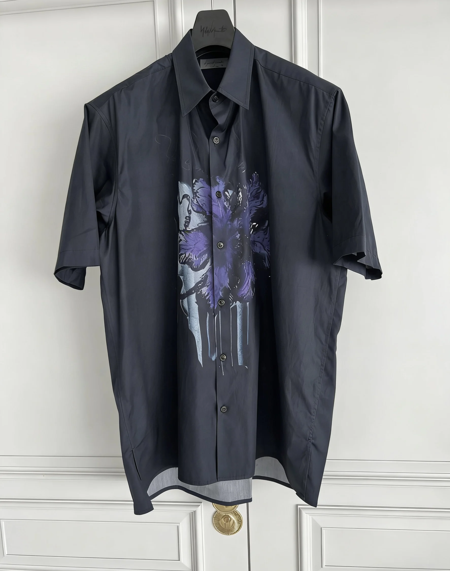 

TOP-YAMAMOTO Original Design Purple printed cellulose fabric short-sleeved shirt Short-sleeved shirt men