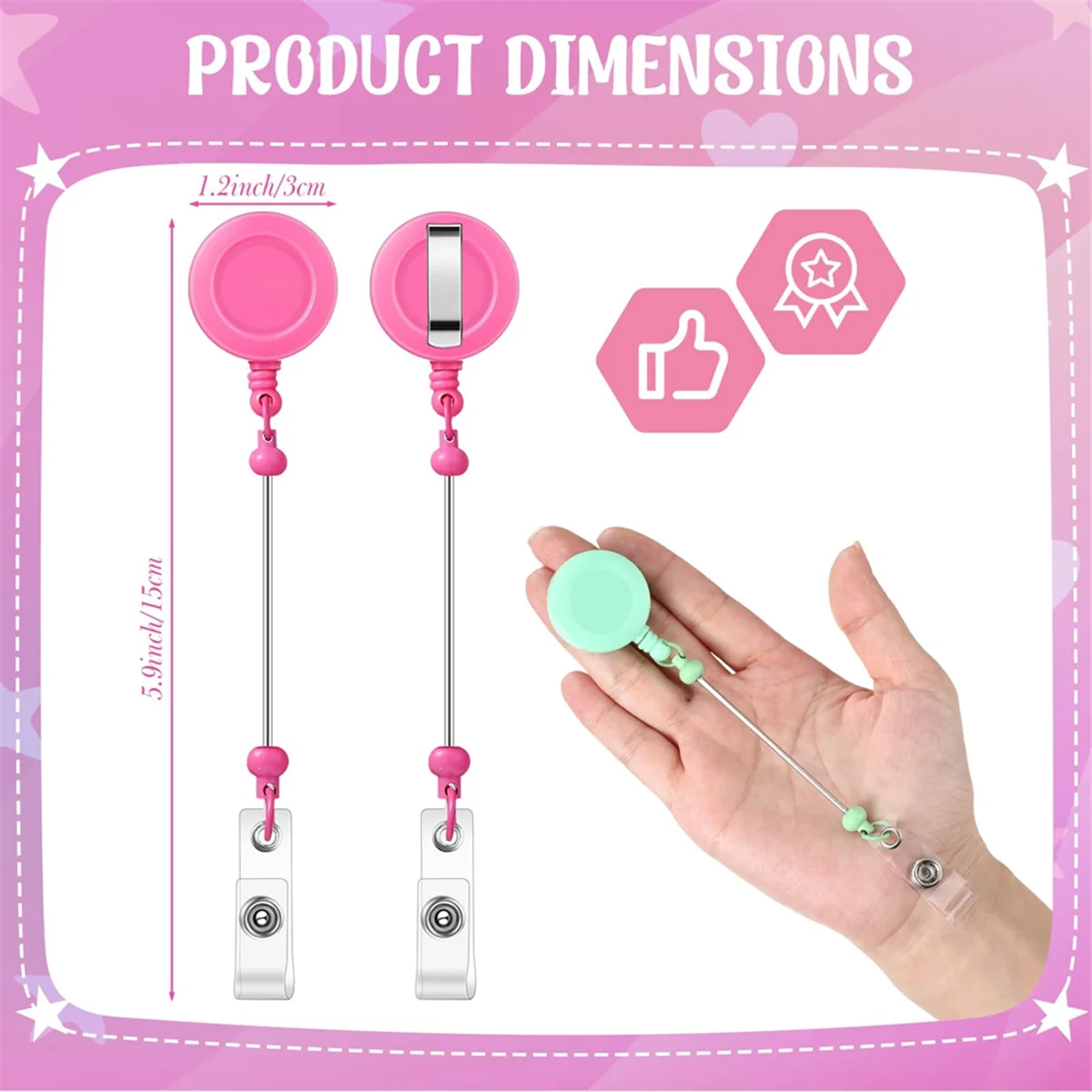 Enrouleur de badge rétractable avec clip de ceinture, porte-badge perlé, barre vierge en vrac, nom d'identification, coloré, 24 pièces