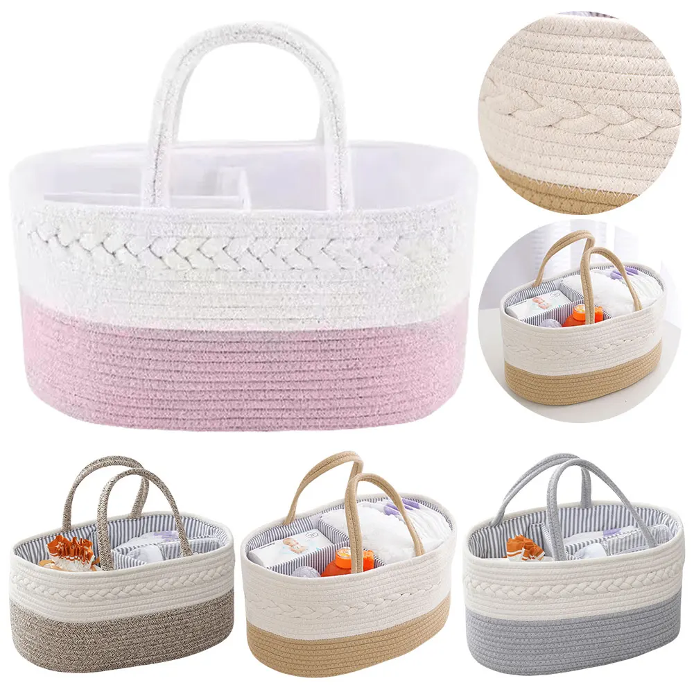 

Baby Diaper Caddy Organizer Cotton Rope Changing Table Organizer with Divider Nursery Storage Bin Basket for Baby Diaper Storage