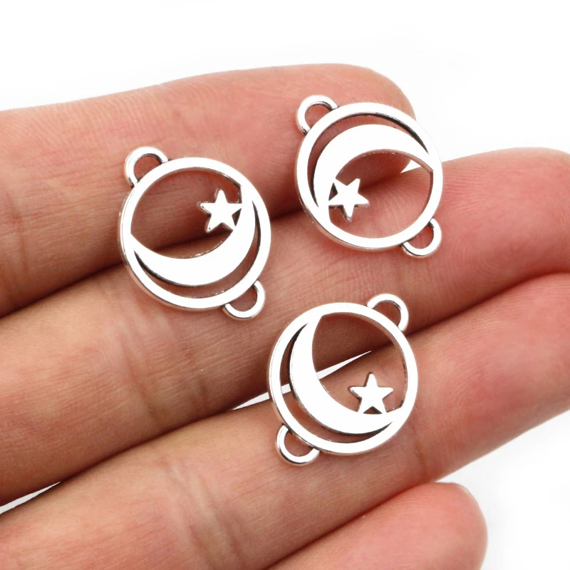 40pcs 20x15mm Antique Silver Plated Star Moon Charms Pendant Double Loops DIY Jewelry Making Accessories For Necklace Bracelet