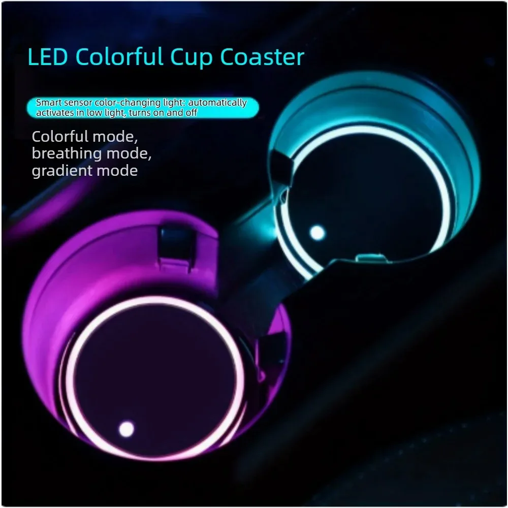 1PC Car RGB Coasters Cup Mat Lights Auto LED Atmosphere Ambient Lamp Colorful Luminous Cup Holder Mat Decor Interior Accessories