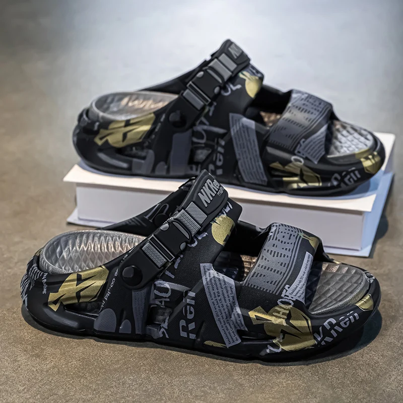 

Men's Summer Outdoor Sports Sandals Anti-Slip Wear-Resistant Thick Bottom Water-Proof Driving Slippers Casual Slip-On Shoes