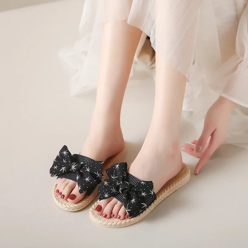 

Summer Printed Slippers Butterfly Knot Women's Sandals Wear Casual Light Shoes Non-slip Beach Flat Sandals Luxury Woman Sandals