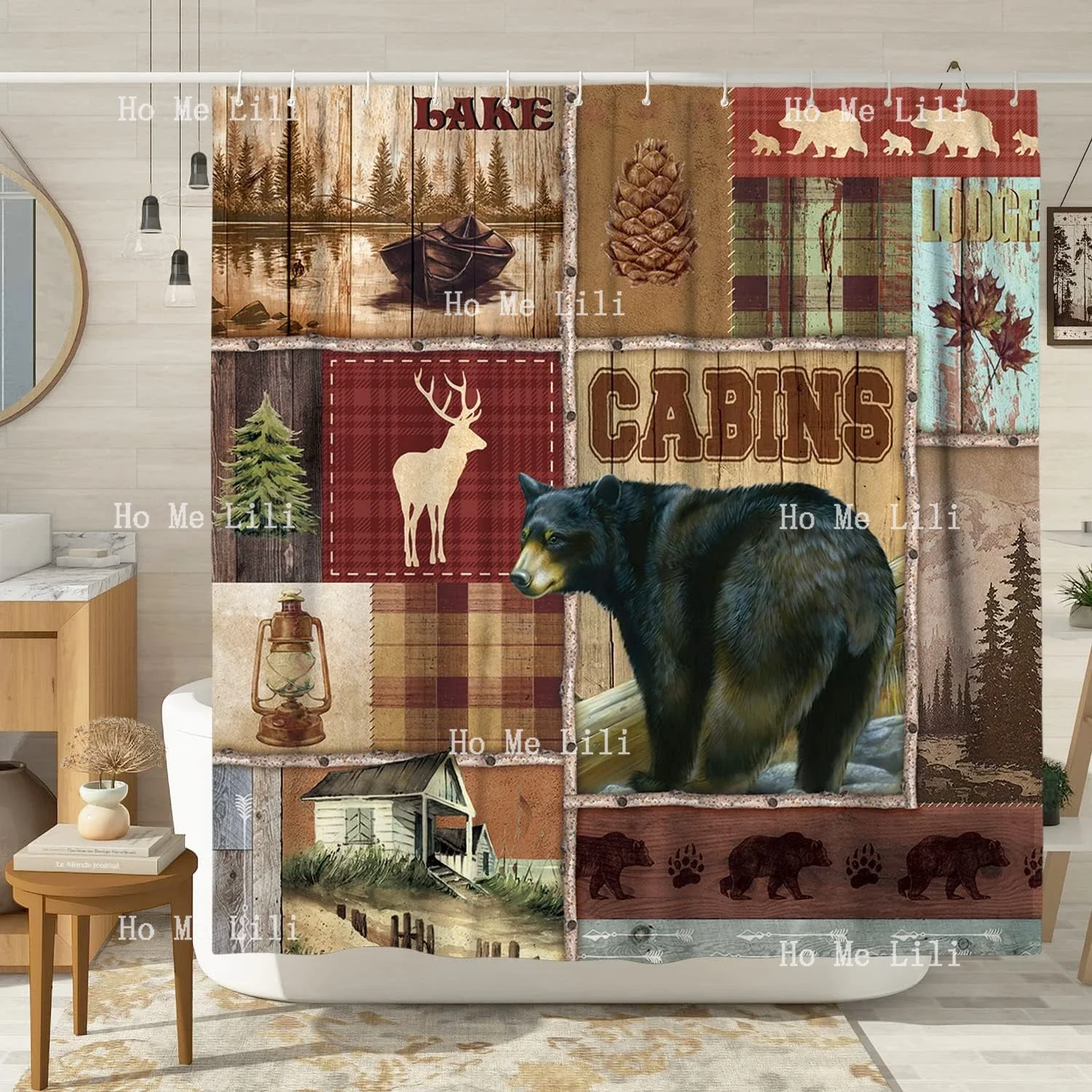 Cabin Bear Rustic Country Wildlife Shower Curtain Decoration