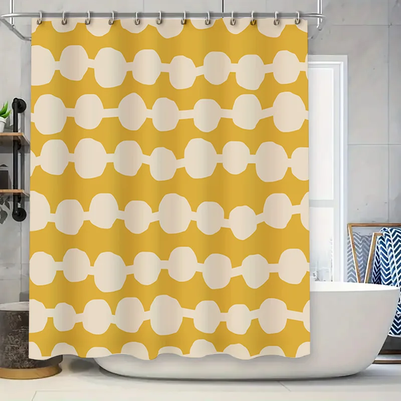 Yellow White Round Dot Shower Curtain Waterproof Fabric for Bathroom Decorative Window Home Decoration