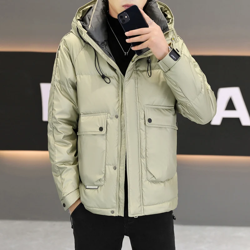 High Quality Men's Autumn Winter Jacket Casual Outdoor Multi-pocket Hooded Down Jacket Versatile Solid Color Warm Men's Clothing