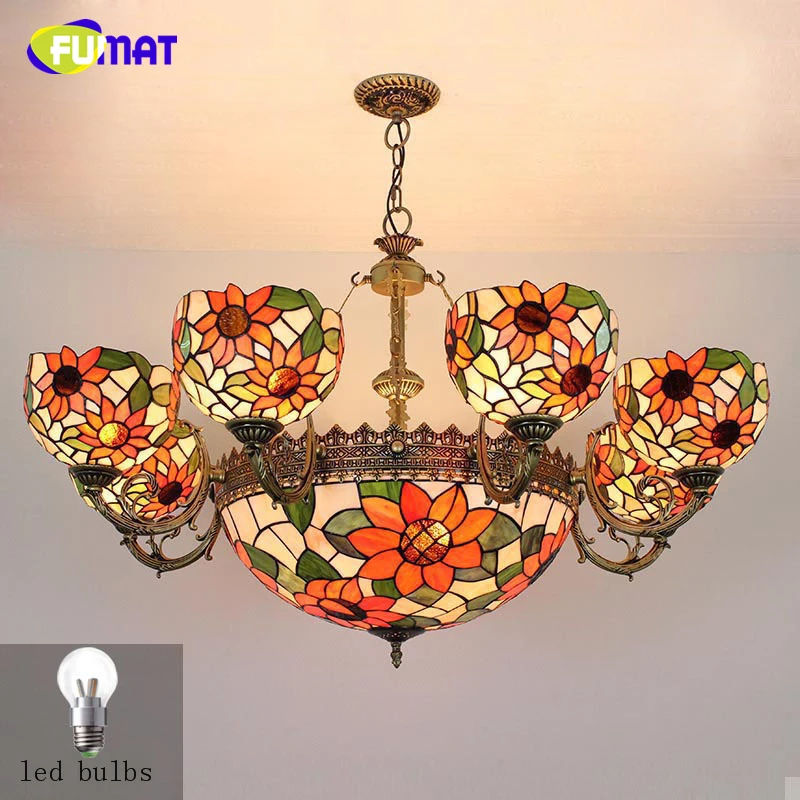 FUMAT Tiffany Pastroal Baroque Chandeliers Artistic Lights For Living Room Dining Room Vintage Stained Glass Chandelier Lighting