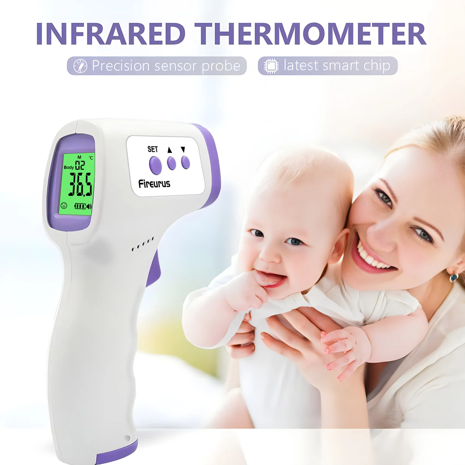 Digitales Stirn thermometer, Baby-und Erwachsenen thermometer mit Fieber alarm, LCD-Display, ideal für berührungs lose ganze Familien