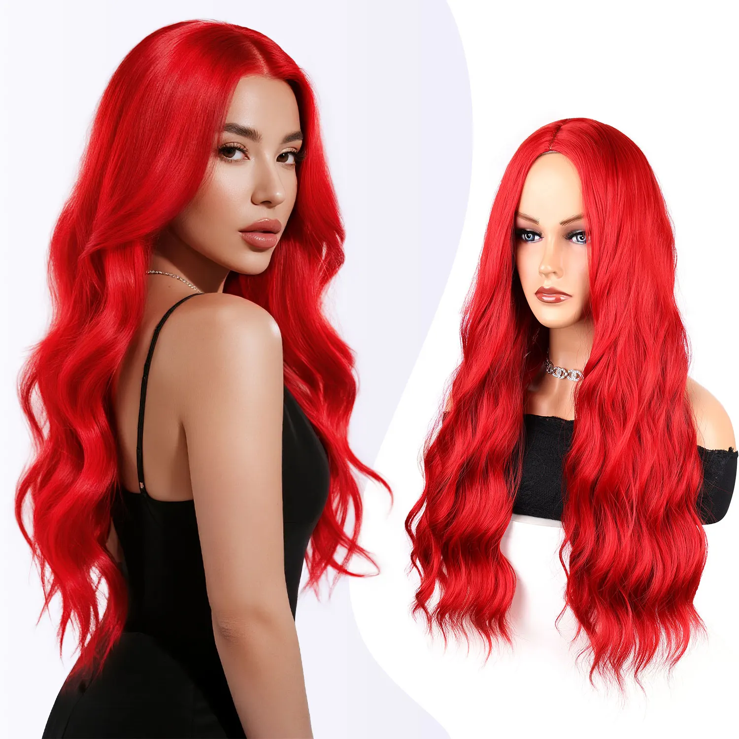 

Synthetic wigs 24Inch Water Wave Wig Middle Part Wear and Go Glueless Wig Hair Replacement Wigs for Halloween/Party/Cosplay