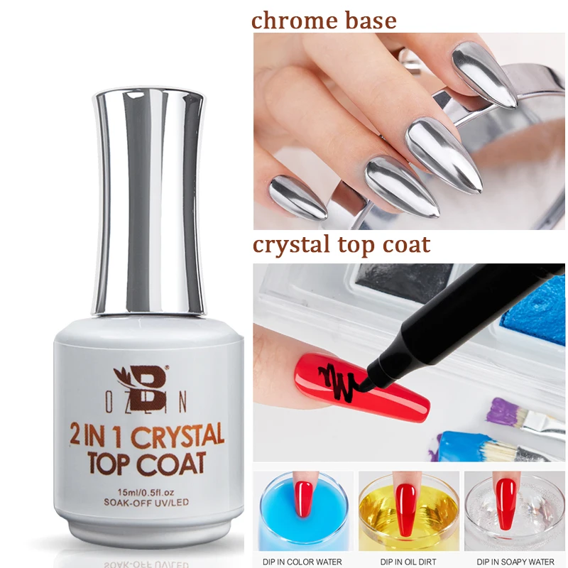 15ML Transparent 2 IN 1 Crystal Top Coat Shiny Glossy UV Gel Varnish Soak Off Long Lasting No WipeTop Coat Manicure Function Gel