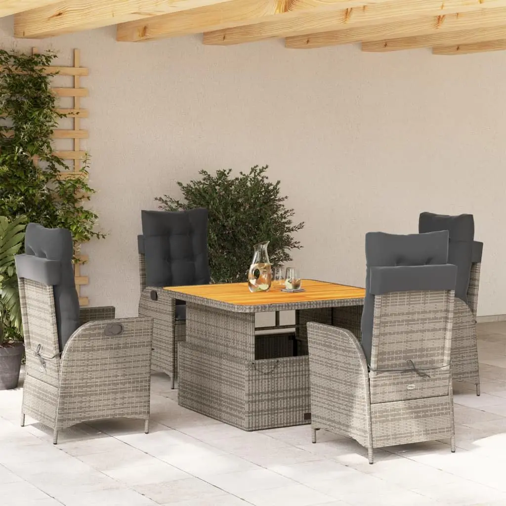 5 Piece Gray Poly Rattan Outdoor Dining Set with Cushions for Patio Garden Poolside, Customized